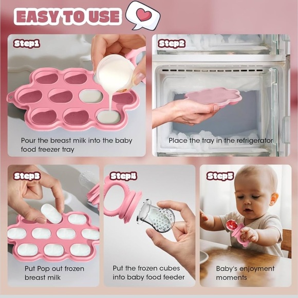 Baby Breastmilk Popsicle Molds & Fruit Feeder (2 Pack), Baby Pink/Purple NEW - Picture 8 of 11